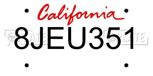 8JEU351 California License Plate