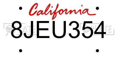 8JEU354 California License Plate