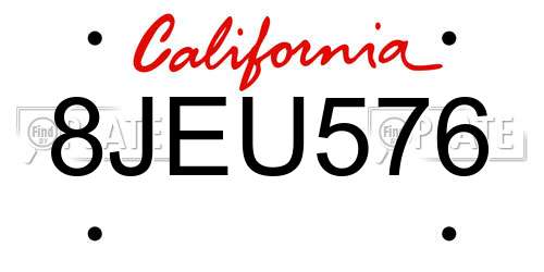 8JEU576 California License Plate