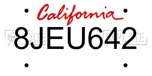 8JEU642 California License Plate