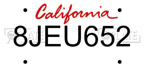 8JEU652 California License Plate