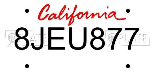 8JEU877 California License Plate