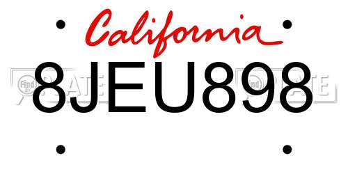 8JEU898 California License Plate