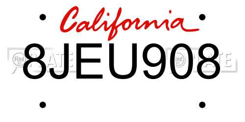 8JEU908 California License Plate