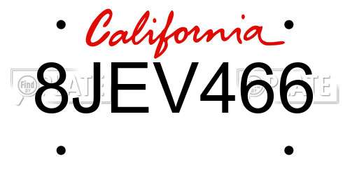 8JEV466 California License Plate