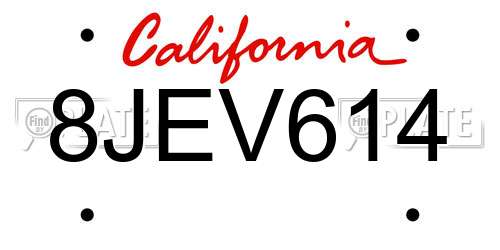 8JEV614 California License Plate