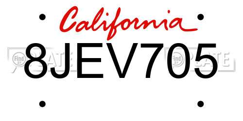 8JEV705 California License Plate