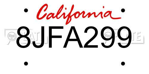 8JFA299 California License Plate