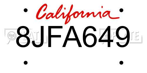 8JFA649 California License Plate