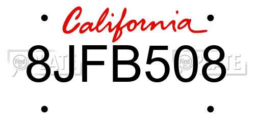 8JFB508 California License Plate