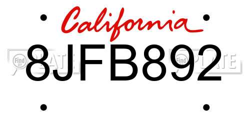 8JFB892 California License Plate
