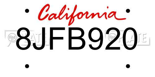 8JFB920 California License Plate