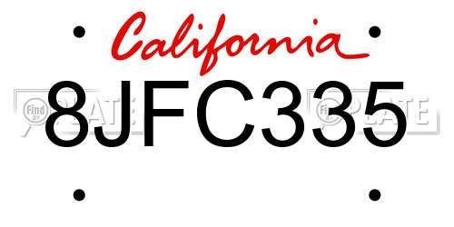 8JFC335 California License Plate