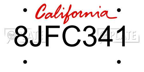 8JFC341 California License Plate