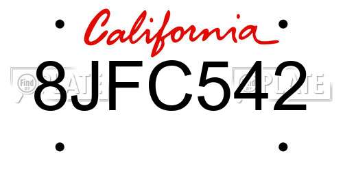 8JFC542 California License Plate