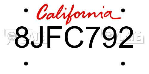8JFC792 California License Plate