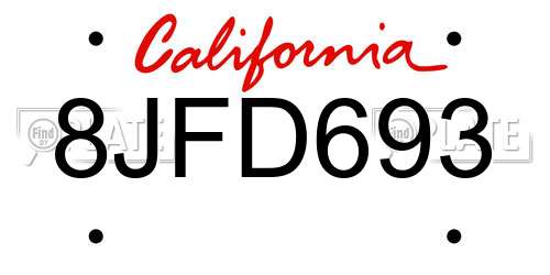 8JFD693 California License Plate
