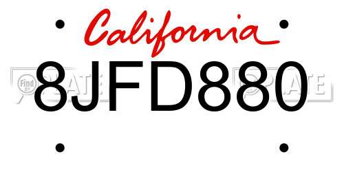 8JFD880 California License Plate