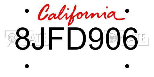 8JFD906 California License Plate
