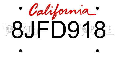 8JFD918 California License Plate