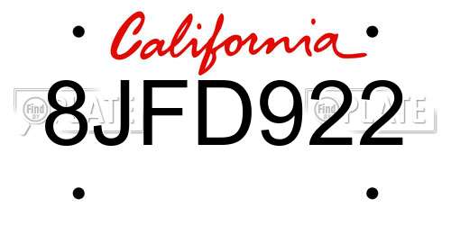 8JFD922 California License Plate