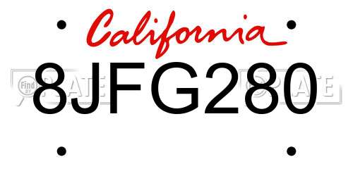 8JFG280 California License Plate