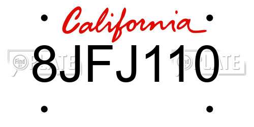 8JFJ110 California License Plate