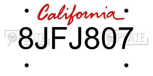 8JFJ807 California License Plate