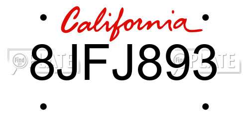 8JFJ893 California License Plate