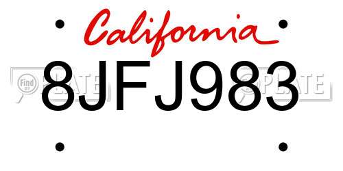 8JFJ983 California License Plate