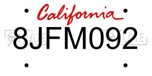 8JFM092 California License Plate