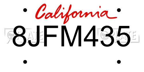 8JFM435 California License Plate