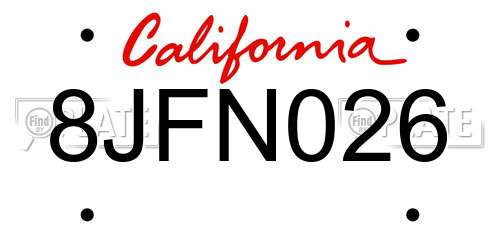 8JFN026 California License Plate