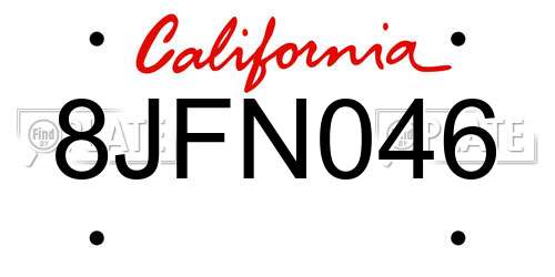 8JFN046 California License Plate