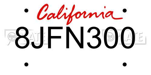 8JFN300 California License Plate