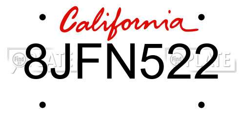 8JFN522 California License Plate
