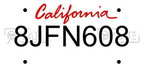 8JFN608 California License Plate