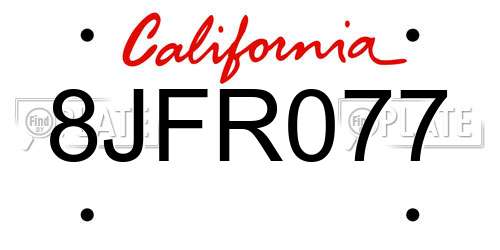 8JFR077 California License Plate