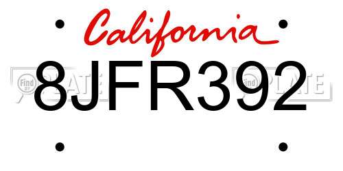 8JFR392 California License Plate