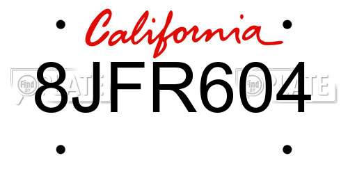 8JFR604 California License Plate