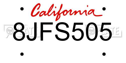 8JFS505 California License Plate
