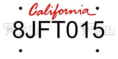 8JFT015 California License Plate