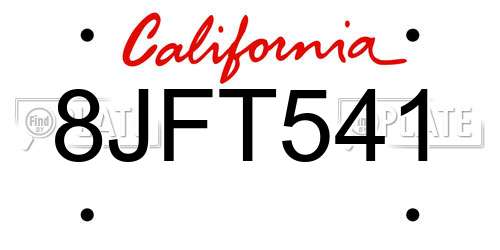 8JFT541 California License Plate