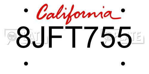8JFT755 California License Plate