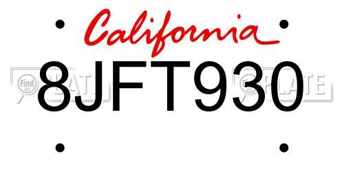 8JFT930 California License Plate