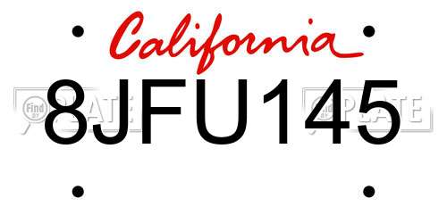 8JFU145 California License Plate