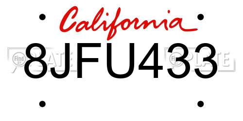 8JFU433 California License Plate