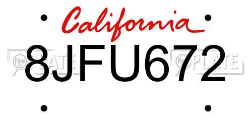 8JFU672 California License Plate