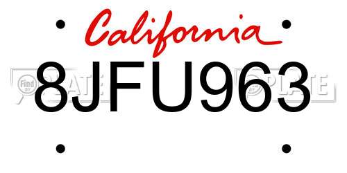 8JFU963 California License Plate