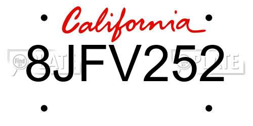8JFV252 California License Plate